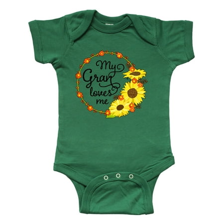 

Inktastic My Gran Loves Me with Sunflower Wreath Gift Baby Boy or Baby Girl Bodysuit