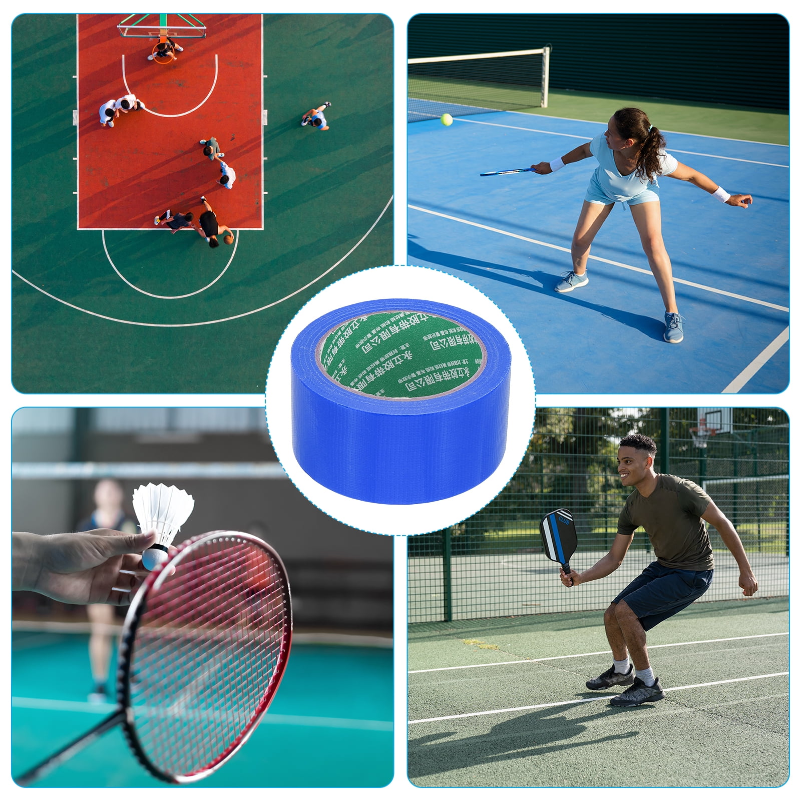 Uxcell Pickleball Ball Court Marking Tape 66ft, Marking Edge Guard Ultra-Adhesive Tape, Blue 4 Pcs
