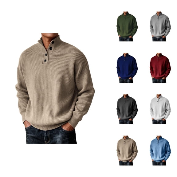 Sweatshirts for Men 2026 Fall Winter Long Sleeve Casual Stand Collar Plain Knitted Pullover Sweatshirt Mens Sweater