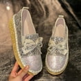 thumbnail image 4 of Miluxas Women's Fashion Glitter Slip on Sneakers Rhinestone Bling Platform Walking Shoes Cute Bowknot Sequin Shiny Loafers Gold 9(42), 4 of 8