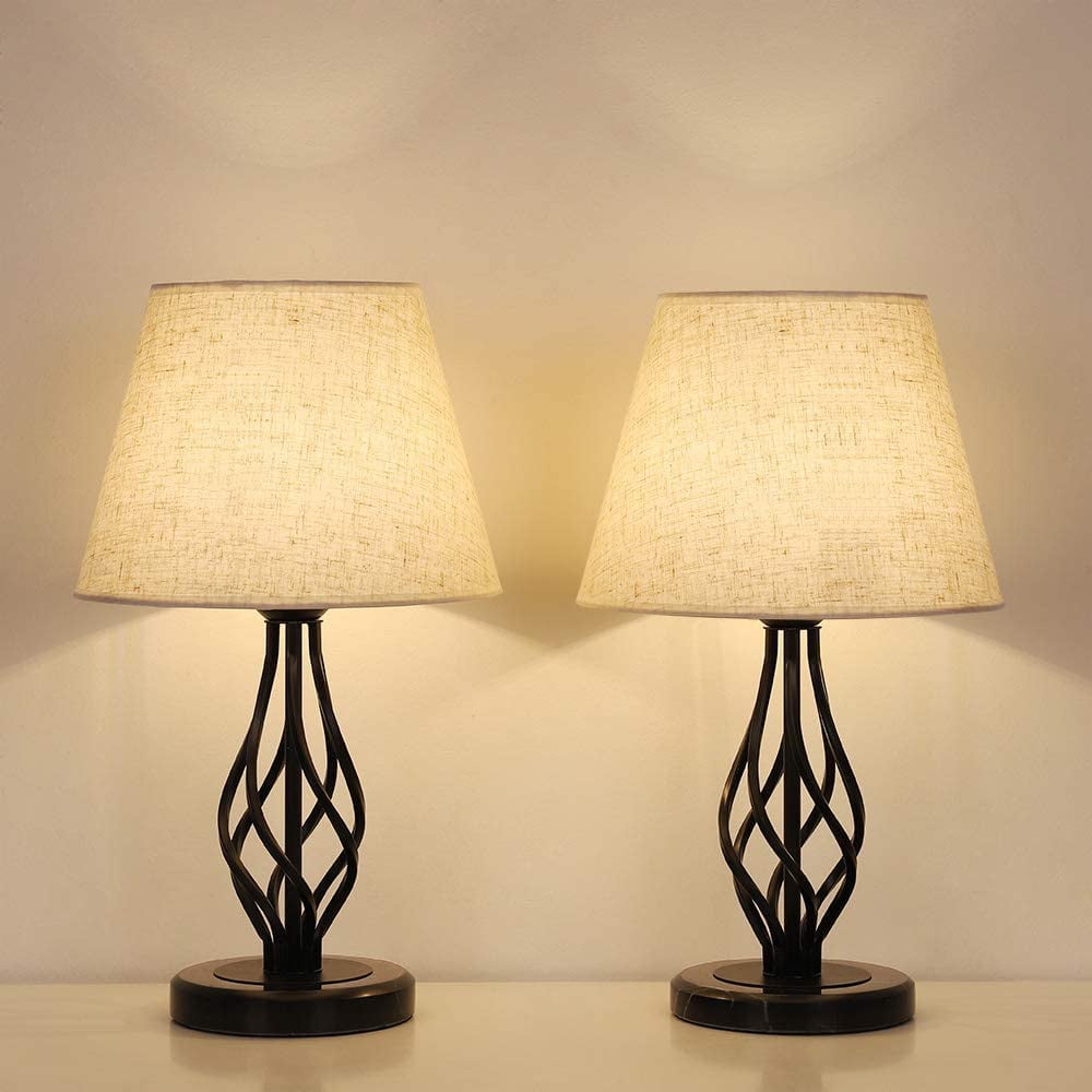Set of 2 Vintage Nightstand Lamps with Marble Base