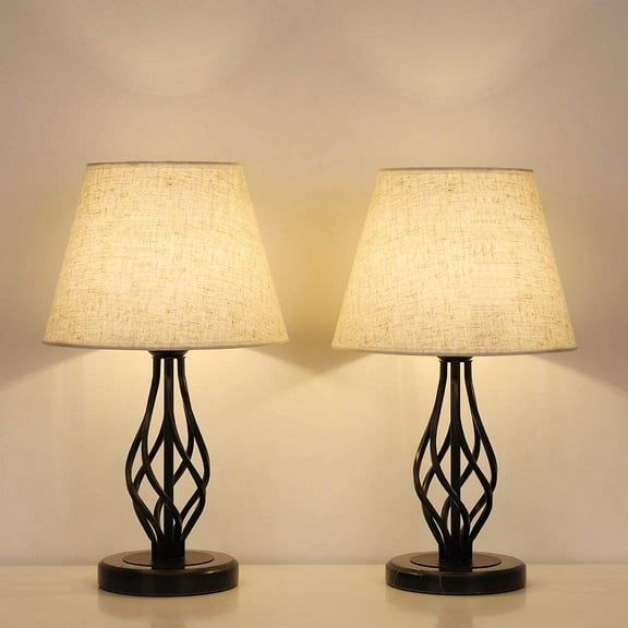 Haitral Traditional Black Nightstand Lamp with Marble Base Set of 2