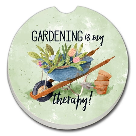 

CounterArt Gardening Is My Therapy 1 Pack Absorbent Stone Coaster for Vehicle Cup Holder 2.6” Diameter