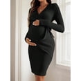 thumbnail image 7 of Sucegi Women's Ribbed Knit Maternity Wrap Nursing Dress, Long Sleeve V Neck Side Tie Maternity Dress for Fall Winter, 7 of 7