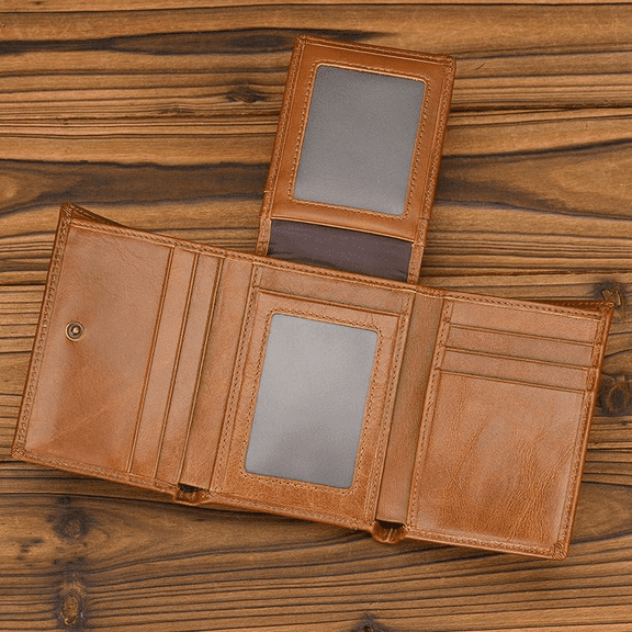 HKquanlin Trifold Genuine Leather Wallet, Brown, for Men Daily Card Cash Storage