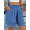 thumbnail image 4 of Women'S Casual Elastic Waist Lounge Shorts Comfy Lace Trim Summer Beach Linen Ruffle Shorts Blue L, 4 of 9