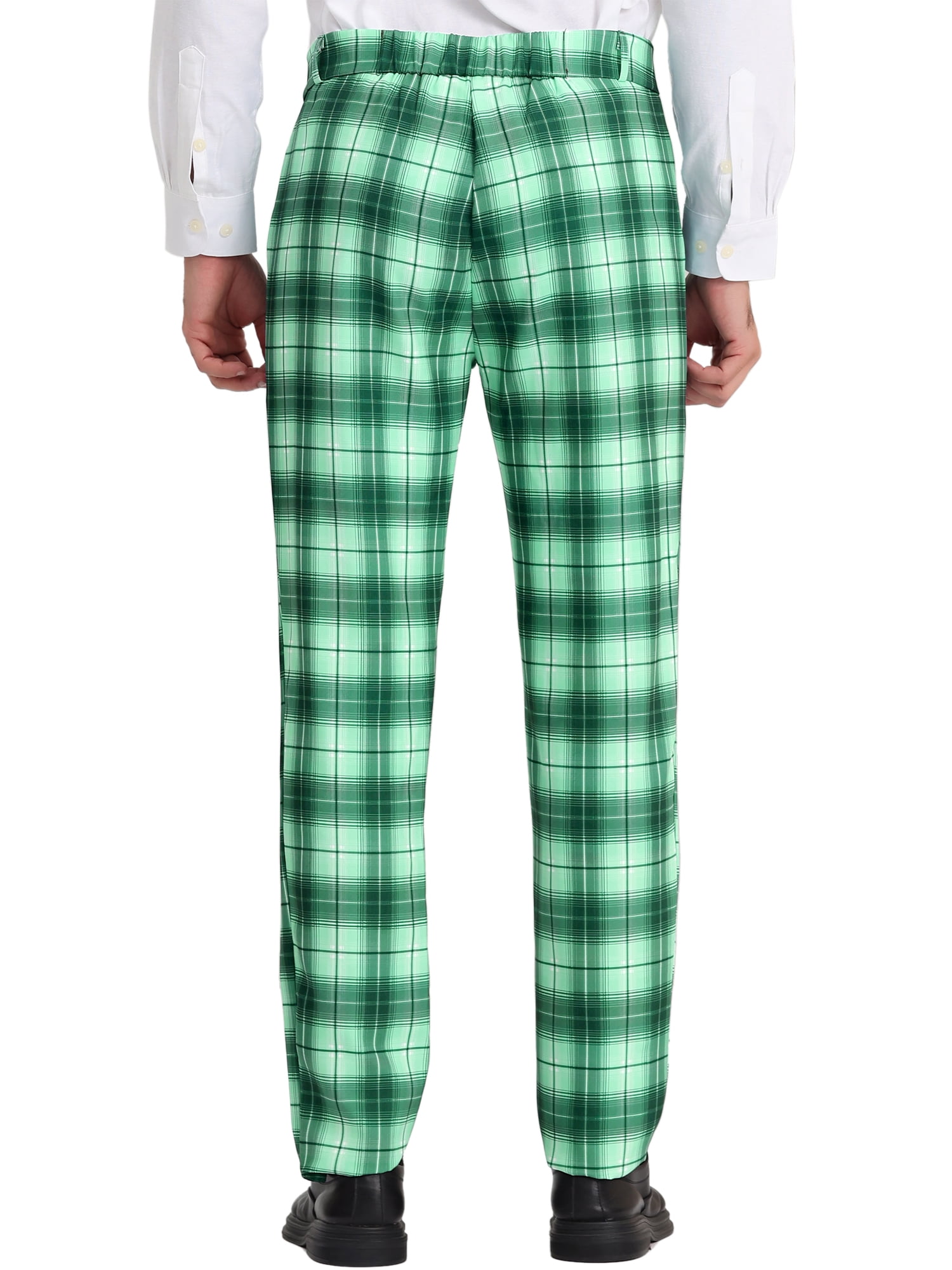 Unique Bargains Men's Plaid Slacks Regular Fit Flat Front Work Prom Checked Pants 36 Light Green