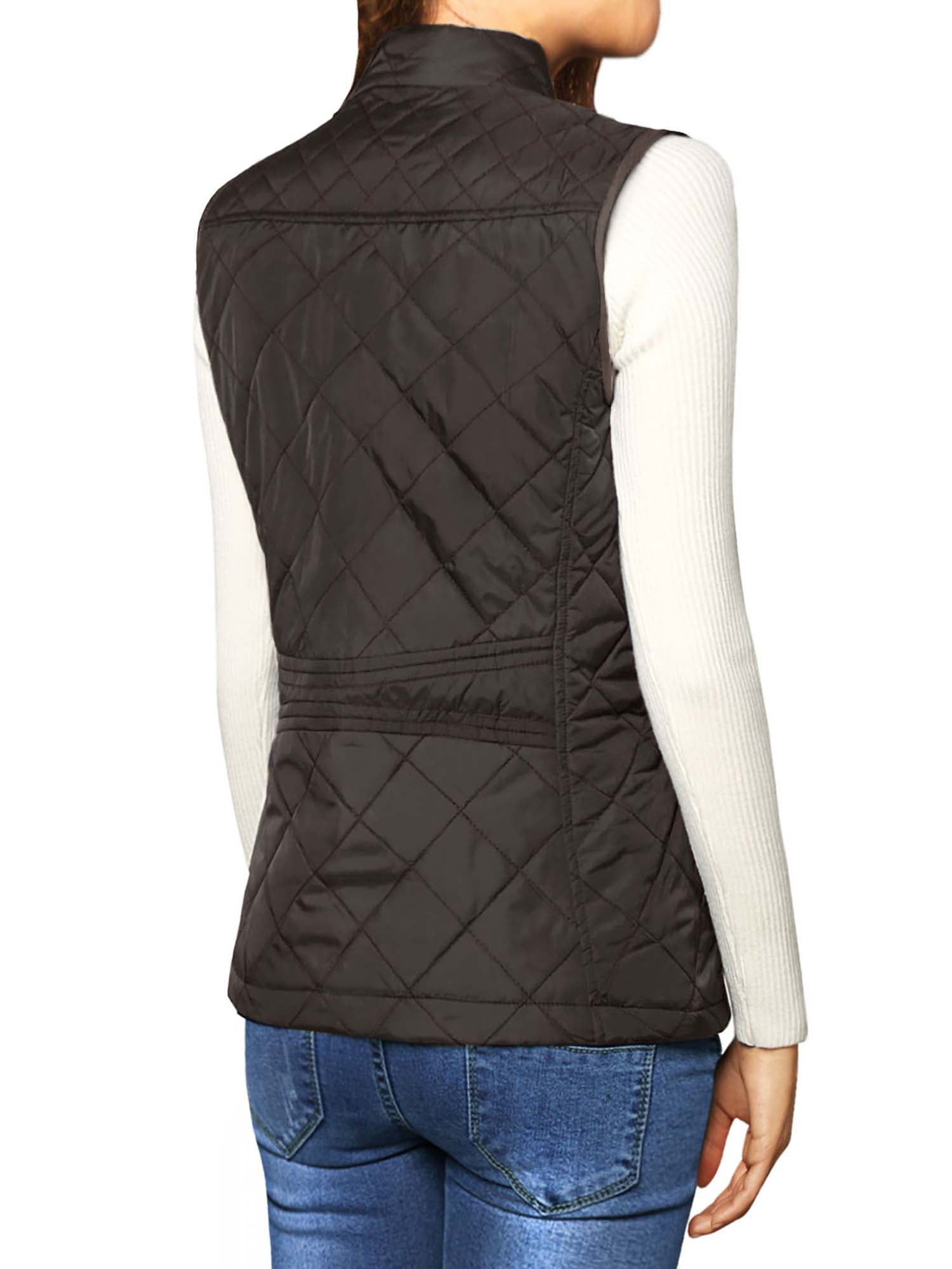 DARING DIVA Women's Zip Stand Collar Quilted Padded Vest L Brown