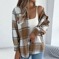 thumbnail image 2 of Hueook Barn Jackets for Women Women Coat Women‘s Casual Oversize Fall/Winter Plaid Lapel Long Sleeve Coat Outwear Jackets Khaki XL, 2 of 8