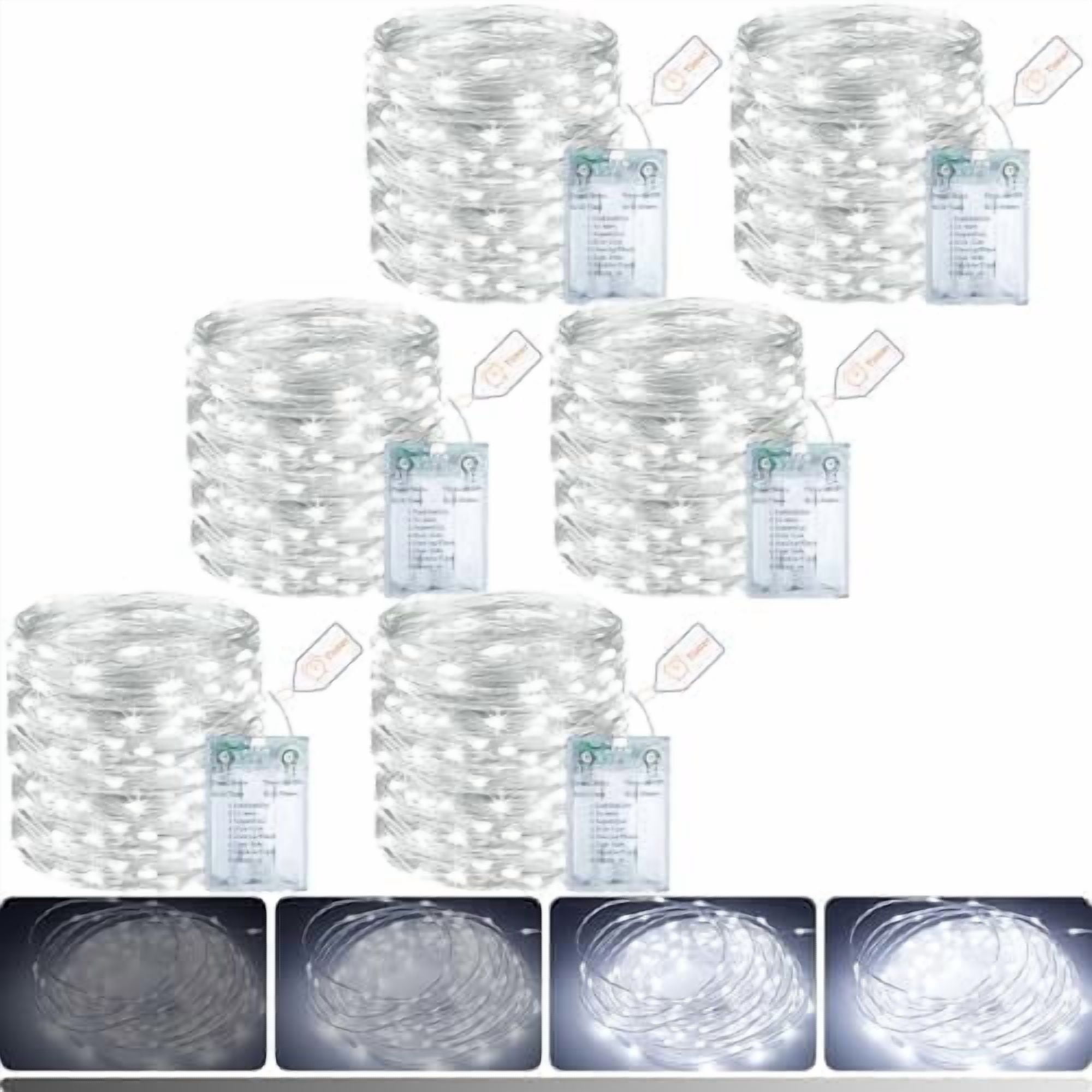 6 Pack Fairy Lights Battery Operated with Timer, 33Ft 100Led Twinkle String Lights Usb-C Powered 8 Modes Dimmable for Indoor Bedroom Centerpiece Wedding Classroom Dorm Christmas Decorations