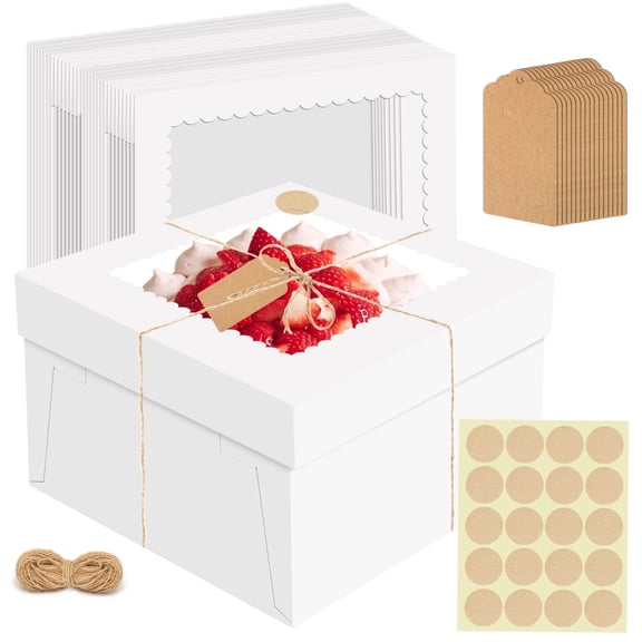 OSIMIG 16 Pcs Cake Boxes, 12x12x8 Inch White Bakery Boxes with Window, Large Square Cardboard Box, Birthday Party, Wedding, Cajas Para Postres