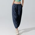 thumbnail image 2 of Harem Pants Women Loose Yoga Boho Clothes with Pockets Drawstring Wide Leg Elastic Bottom Lounge Palazzo Pant (S, Navy), 2 of 7