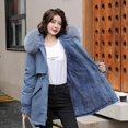 thumbnail image 1 of Chaqueta de algodón grueso de moda con cuello de cuero suelto de estilo coreano de invierno de mediano a largo para mujer, 1 of 6