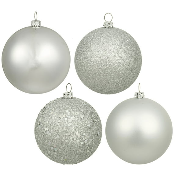 Vickerman 3" Silver 4-Finish Ball Ornament Assortment, 16 per Box