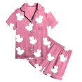 thumbnail image 4 of Aihuaihua Satin Pajamas for Girls 4t Cute Bow Print Short Sleeve Shirt Tops + Shorts Pants Button Down Loose 2 Piece Summer Loungewear,120, 4 of 4