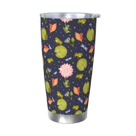 

Logiee Frog And Flowers Print 20OZ Car Cup with Lid Stainless Steel Vacuum Insulated Double Wall Travel Tumbler Durable Insulated Coffee Mug Thermal Cup with Straw-Without Straw