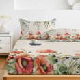 thumbnail image 6 of King Size Fitted Sheet Set - Red Poppy 3 Piece Bedding Sets 16" Deep Pocket Fitted Sheet with 2 Pillowcases, Farmhouse Country Vintage Flower Leaf Plant Brushed Microfiber Hotel Luxury Bed Sheets, 6 of 9