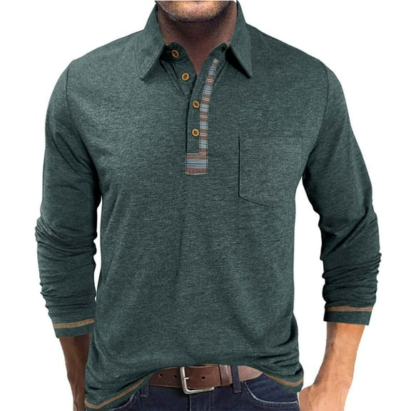 Bpmpbo Mens Pullover Shirts, Long Sleeve Turndown Collared Button with Pockets Mens Basic Shirt Tops on Sale