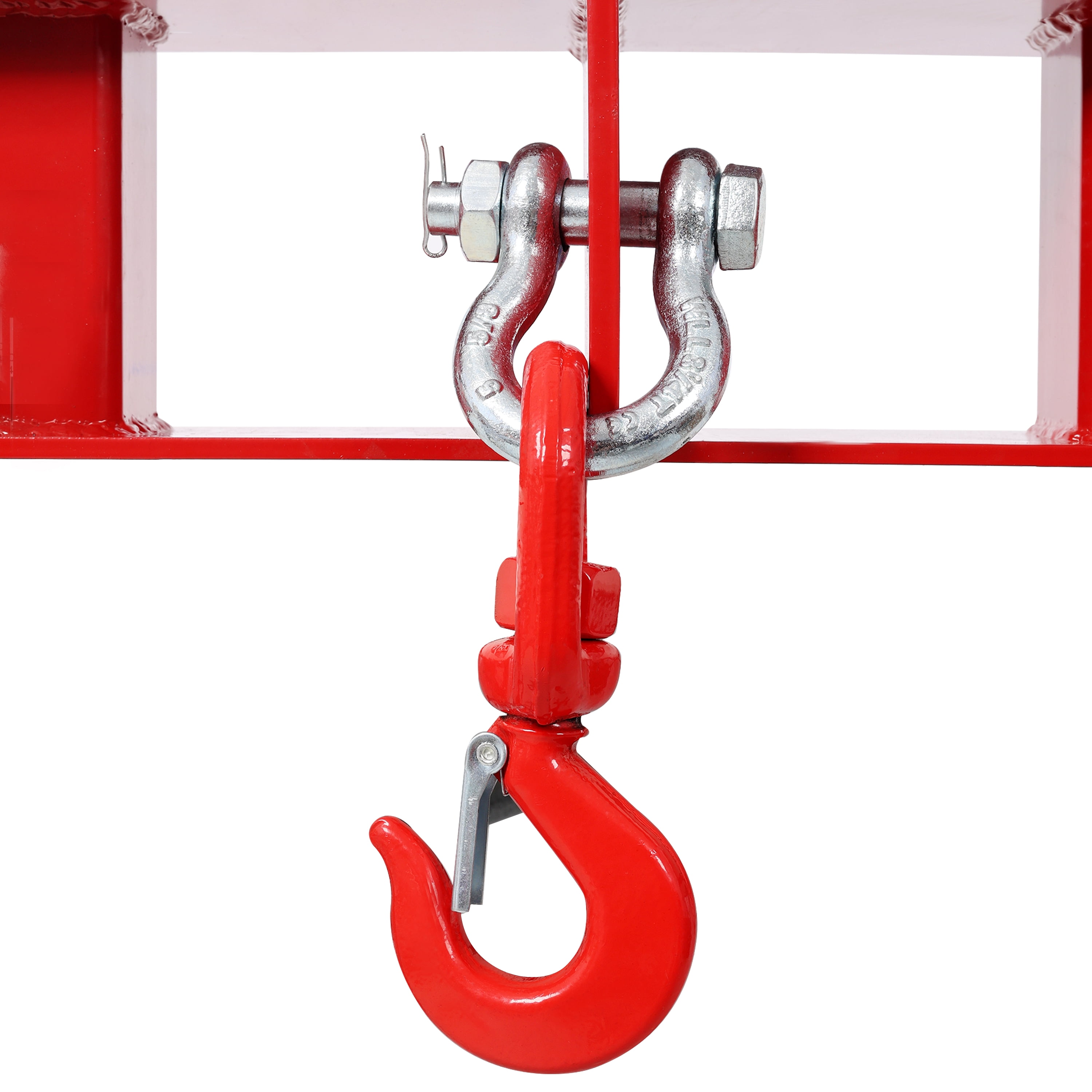 Heavy Duty Forklift Mobile Crane Attachment, 4400 LBS Load Capacity Fork Lifting Hoist with Safety Hook & Dual Large T-Bolts, Red Forklift Fork Mount Lifting Hook for Warehouse Material Handling