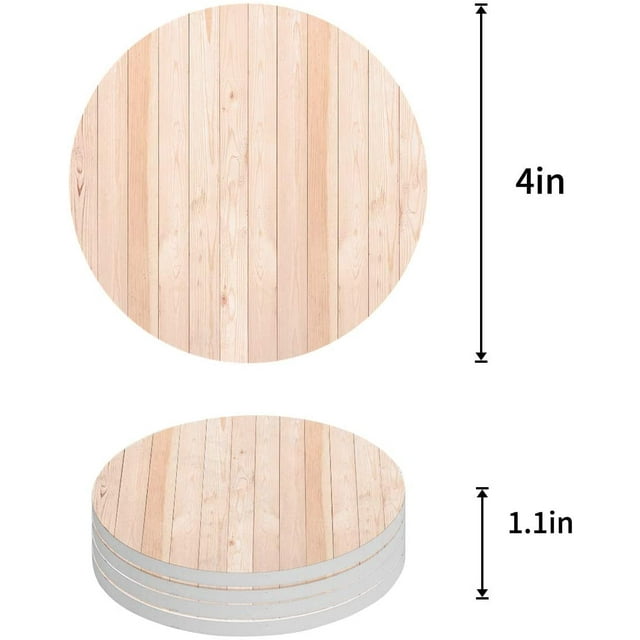 POGLIP Bois Planche Texture Ensemble de 8 Rond Coaster pour les Boissons, Absorbant en Céramique Coasters en Pierre Tapis de Tasse avec Base en Liège pour la Maison Cuisine Salle Café Table Bar Décor