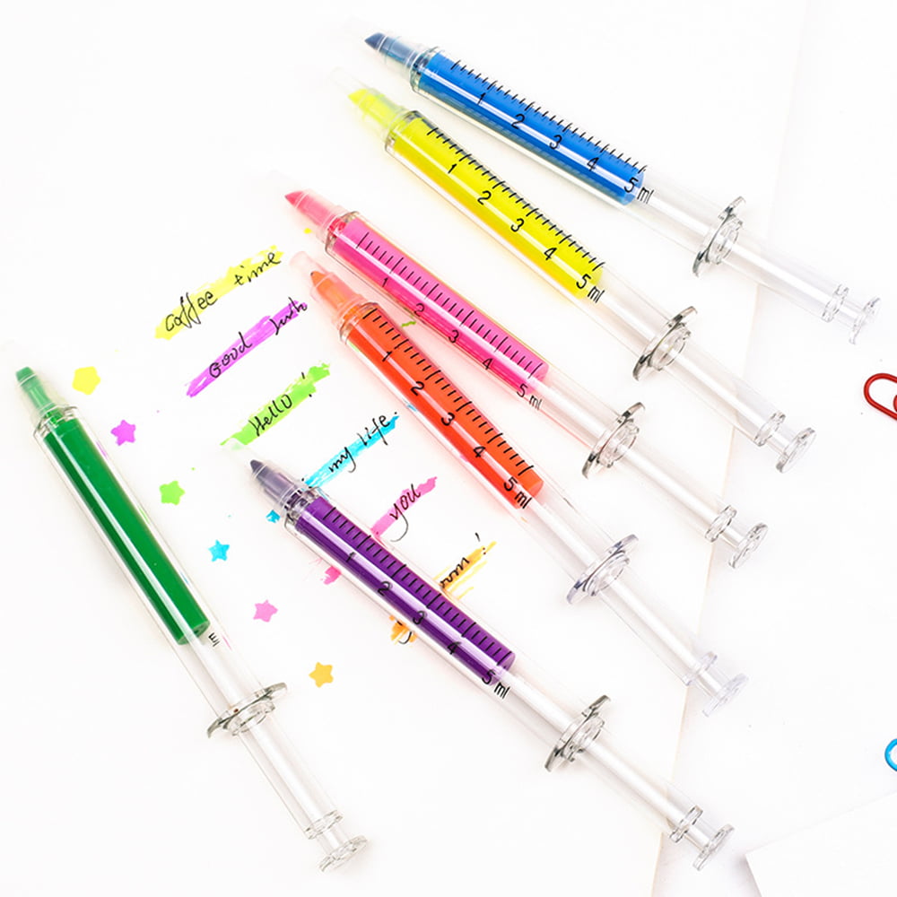 6 Colors Novelty Syringe Shaped Highlighter Painting Marker Pen School 