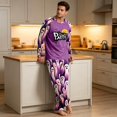 thumbnail image 4 of Men's Halloween Pajama Set Long Sleeve Raglan Soft Cotton Loungewear with Letter Print Top & Full Length Pants for Home Night Purple 3XL, 4 of 6