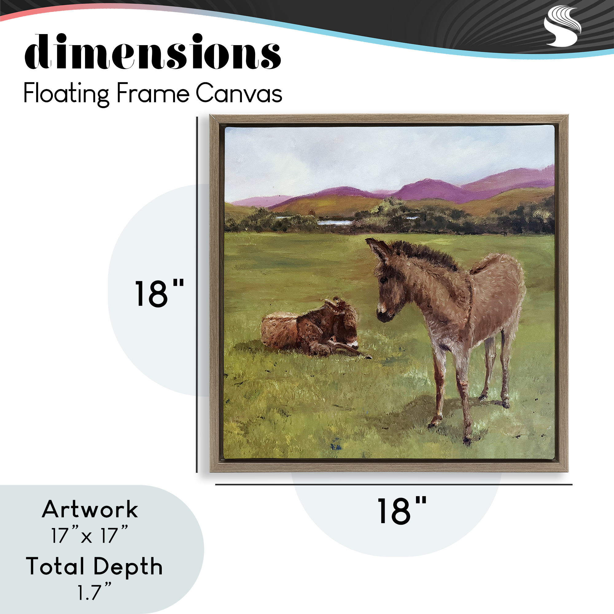 Donkey Duo in Pasture Brown Framed Floater Canvas Wall Art, design by Patricia Reynolds