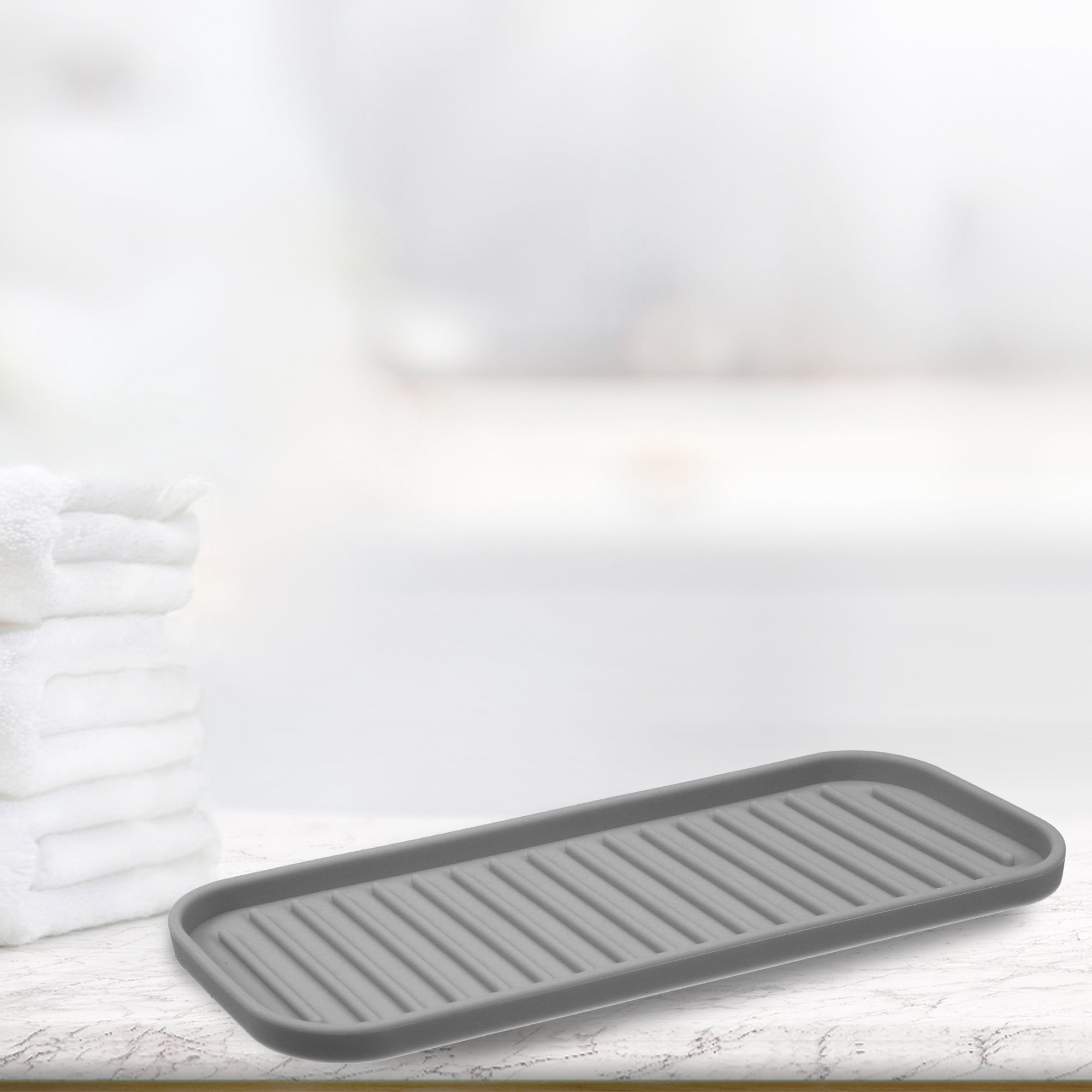 Unique Bargains Soap Dish Keep Soap Dry for Bathroom Kitchen Silicone Dark Gray 23x9cm