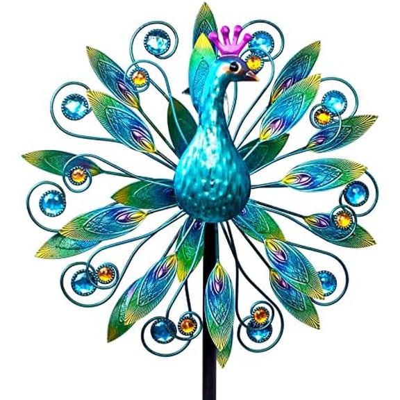 Outdoor Wind Spinner 58" Metal Peacock Wind Spinner Double Peacock Wind Sculpture for Garden Yard Patio Decoration
