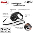 thumbnail image 2 of Flexi New Classic Petite 5m Noire Laisse pour Chien à Cordon Rétractable, 2 of 11