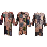 Mogul Wholesale Lot Of 3 Womens Button Down Patchwork Design Summer In The City Bohemian Ethnic Tunic Dresses