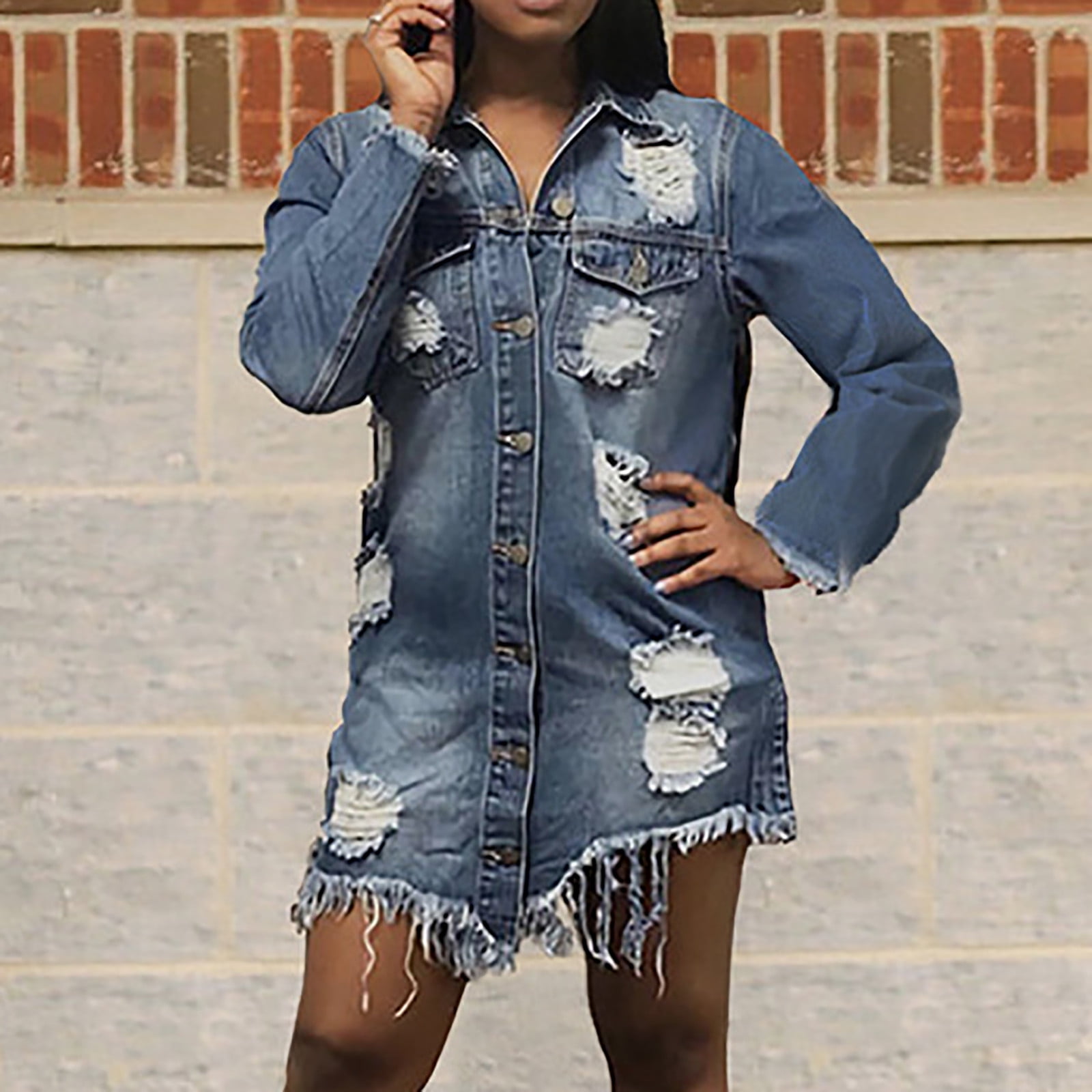 CEHVOM Veste en Jean Décontractée pour Femmes Manches Longues - Main Image