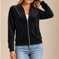 thumbnail image 5 of Kukoosong Women's Velvet Bomber Jacket, Long Sleeve Full Zip Up Stand Collar Velour Coat with Pockets, Slim Casual Lightweight Outerwear for Spring Fall Daily Wear, 5 of 7