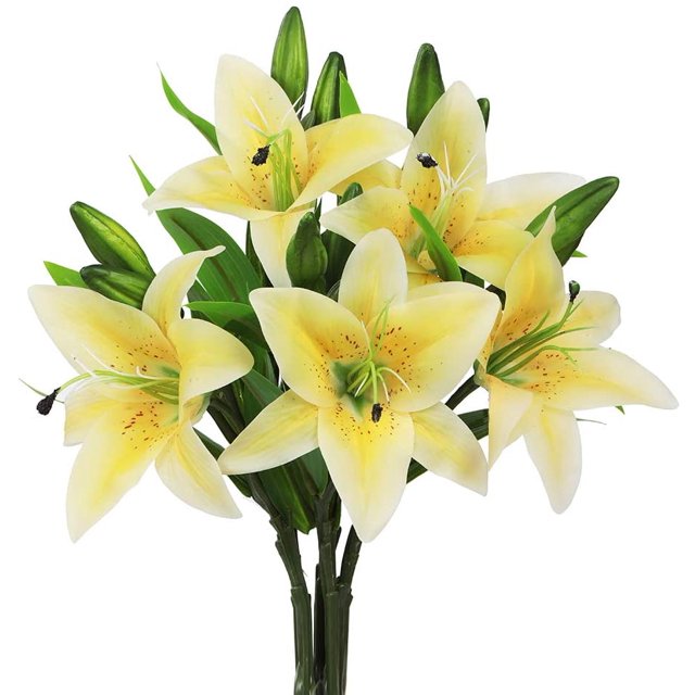 Flores artificiales Tiger Lily Real Touch Flores falsas para boda Fiesta en casa Jardín Tienda Decoración de oficina Lirio de plástico 5 Ramos Flores de imitación, Amarillo WD.WDQZL Hogar