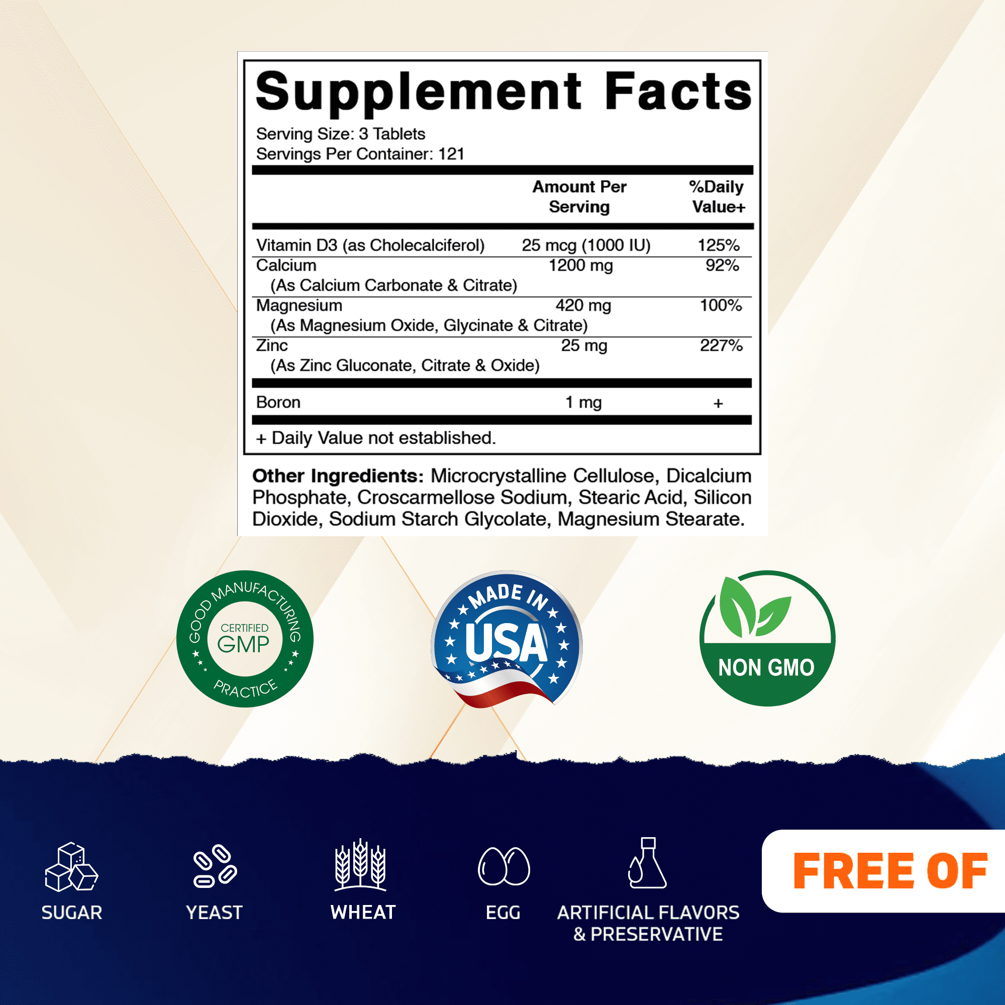 (2 pack) Vitamatic Calcium Magnesium Zinc D3 Boron | 365 Coated Tablets Supplement | Calcium 1200 mg, Magnesium 420mg, Zinc 25mg, Vitamin D3 1000 IU, Boron 1 mg | Non-GMO | Gluten Free | Made in USA