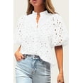 thumbnail image 4 of PRETTYGARDEN Women's Summer Tops Dressy Casual Short Lantern Sleeve V Neck Buttons Hollow Out Lace Embroidered Blouses Shirts, 4 of 10
