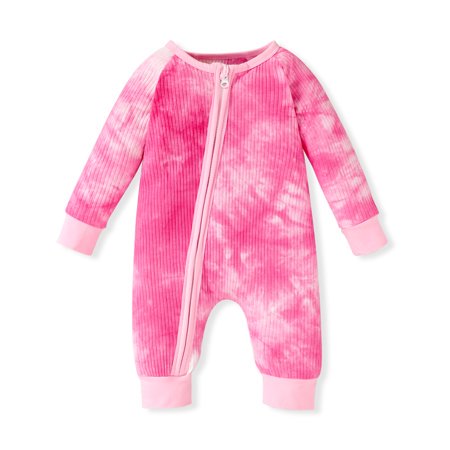 

Viworld Newborn Infant Baby Girl Boy Tie Dye Zipper Romper Ribbed Knitted Long Sleeve Jumpsuit Clothes (Pink 12-18 Months)