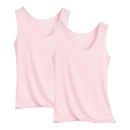Pxiakgy Hot Sale!! Womens Modal Padded Built-In-Bra Tanks Tops Crew Neck Wireless Bra Camisole Casual Slim-Fit Shirts Tee 2Pc Pink M