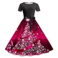 thumbnail image 1 of Pisexur Robe de Noël Mode Décontractée à Imprimé Floral Manches Courtes Col Rond Robe Haute pour Invité de Mariage, Robe de Fête de Noël, 1 of 3