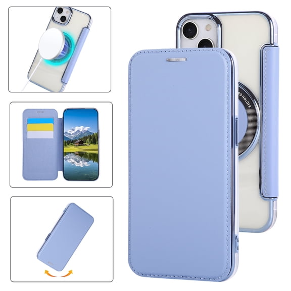 Wallet Case for iPhone 13 with Card Holder, Stylish Shockproof PU Leather Magnetic Business RFID Blocking Full Body Protection Folio Flip Clear Case Cover for iPhone 13, Blue