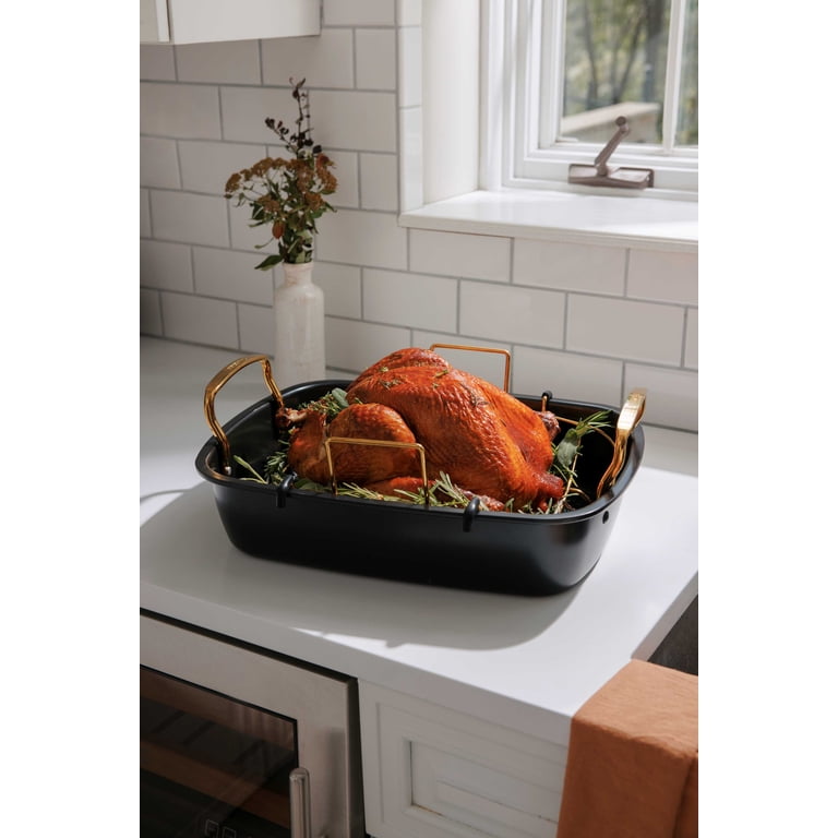 Thyme & Table 2-Piece Roaster with Rack, Black - Walmart.com
