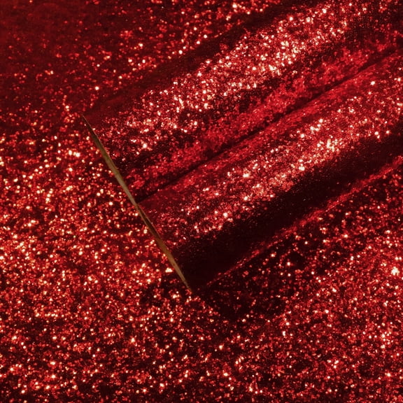 CHIHUT 17.7''x100'' Red Chunky Glitter Wallpaper Peel and Stick Contact Paper for Furniture Sparkle Fabric Wallpaper Roll Removable Self Adhesive Decorative Glitter Contact Paper for Cabinet Dresser