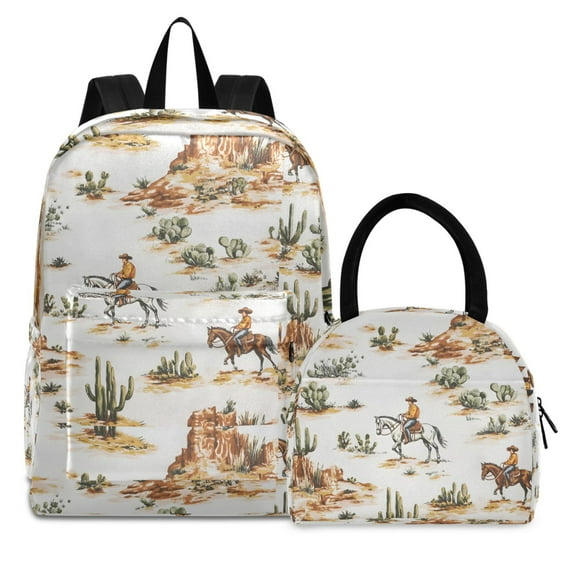 ALAZA Backpack Set Western Cowboy Horses Elementary School Bags Student BookBag with Lunch Bag