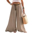 thumbnail image 3 of HAJWOH Women Boho Wide Leg Palazzo Pants, Elastic High Waist Flowy Crinkled Beach Trousers with Matching Belt & Pockets, Lightweight Summer Vacation Loose Fit Pants(Khaki,M), 3 of 6