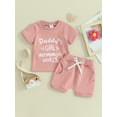 thumbnail image 2 of CIYCuIT Toddler Baby Girls Casual Shorts Sets Short Sleeve Letter Heart Print T-shirt with Solid Color Shorts 2Pcs 6M 12M 18M 24M 3T Infant Cute Summer Daily Outfits, 2 of 9