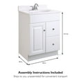 thumbnail image 5 of Design House 2-Drawer Solid Wood Wyndham 24" Ready to Assemble 1-Door Bath Vanity Cabinet, White, 5 of 12