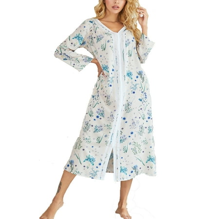

Lumento Women Casual Loose Long Sleeve Nightgown Sleepwear Ladies Baggy Floral Print Nightshirt Loungewear