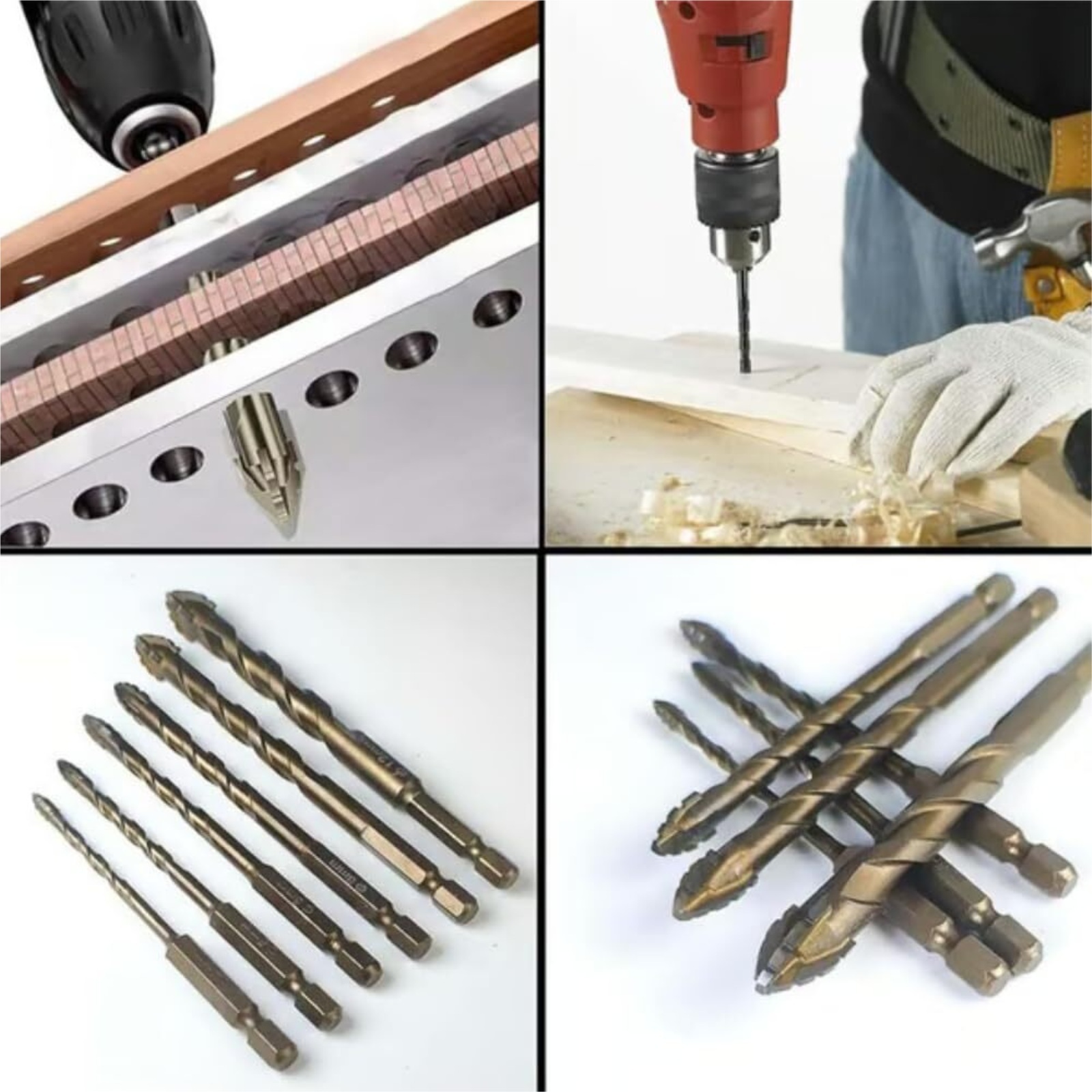 4-Blade Serrated Drill Bits Set for Wood, Glass, Concrete & Metal, 3,4,5,6,8,10,12mm Sizes
