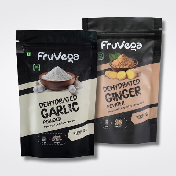 Fruvega Ginger & Garlic Powder Duo 100% Natural, Instant Ginger Garlic Paste, Authentic Flavor, Long Shelf Life, 2.6oz Each 2 pack