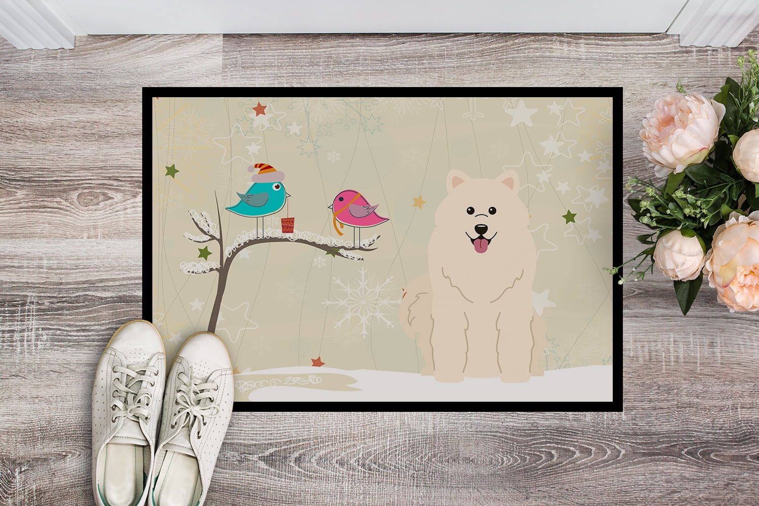 Christmas Presents between Friends Samoyed Door Mat